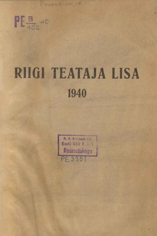 Riigi Teataja Lisa : seaduste alustel avaldatud teadaanded ; sisukord 1940