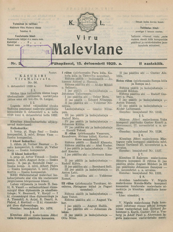 K. L. Viru Malevlane ; 2 1929-12-15