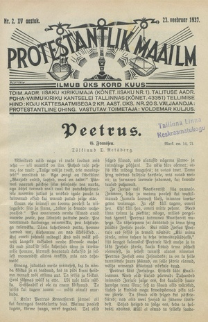 Protestantlik Maailm : Usu- ja kirikuküsimusi käsitlev vabameelne ajakiri ; 2 1937-02-23