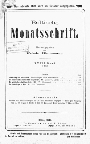Baltische Monatsschrift ; 6 1885