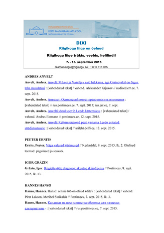 DIXI. Riigikogu liige on öelnud ; 7. - 13. september 2015