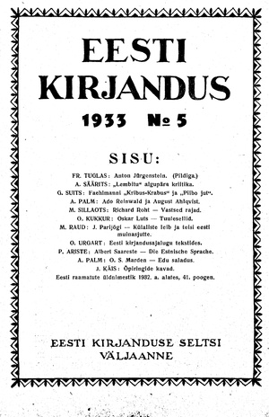 Eesti Kirjandus ; 5 1933