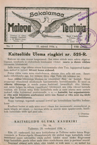 Sakalamaa Maleva Teataja ; 7 1936-03-11