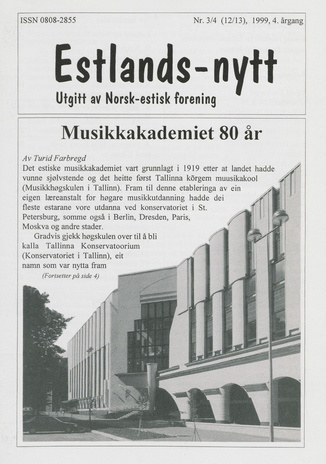 Estlands-nytt : allment tidsskrift for Estlands-interesserte ; 3-4 (12-13) 1999