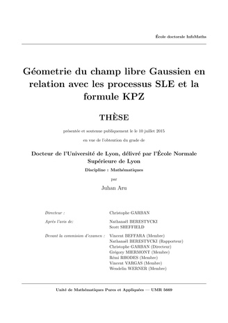 The geometry of the Gaussian free field combined with SLE processes and the KPZ relation = Ǵeometrie du champ libre Gaussien en relation avec les processus SLE et la formule KPZ 