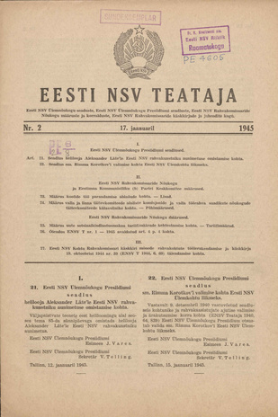 Eesti NSV Teataja ; 2 1945-01-17