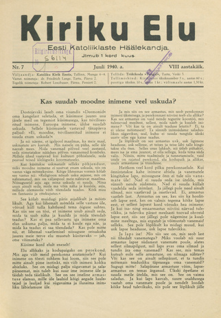 Kiriku Elu : Eesti Katoliiklaste Häälekandja ; 7 1940-07-09