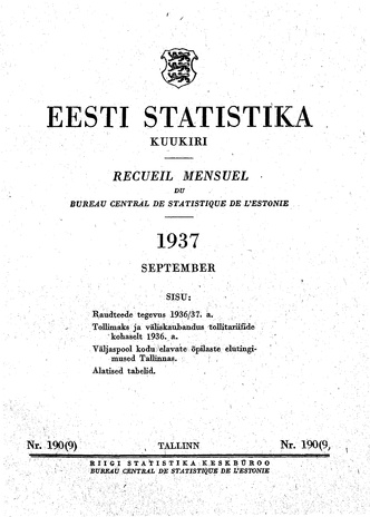 Eesti Statistika : kuukiri ; 190 (9) 1937-09