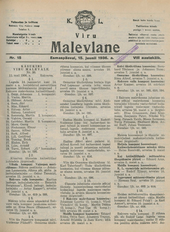 K. L. Viru Malevlane ; 15 1936-06-15