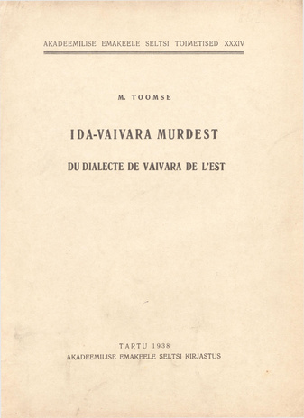 Ida-Vaivara murdest = Du dialecte de Vaivara de l'est 