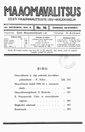 Maaomavalitsus ; 16 1931-10-25
