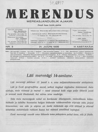 Merendus : mereasjanduslik ajakiri ; 3 1935