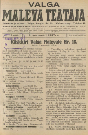 Valga Maleva Teataja ; 15 (188) 1937-09-03