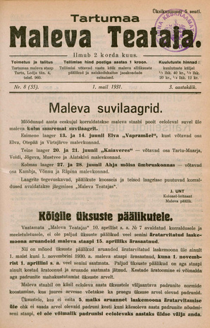 Tartumaa Maleva Teataja ; 8 (55) 1931-05-01