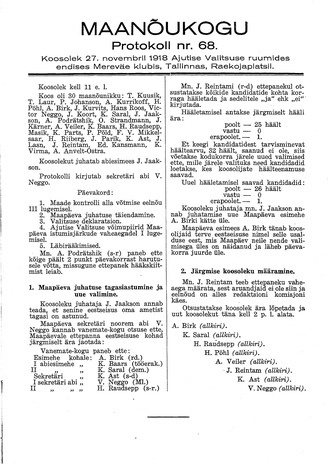 Maanõukogu protokoll nr.68 (27. november 1918)