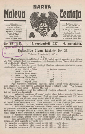 Narva Maleva Teataja ; 18 (135) 1937-09-15