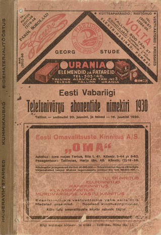 Eesti Vabariigi telefonivõrgu abonentide nimekiri 1930