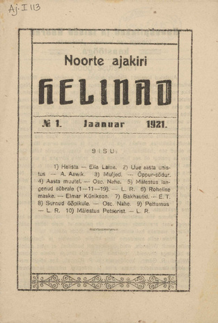 Helinad : noorte ajakiri ; 1 1921-01