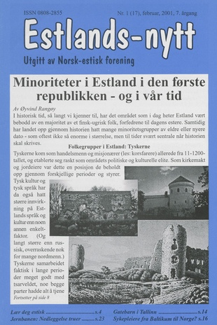 Estlands-nytt : allment tidsskrift for Estlands-interesserte ; 1 (17) 2001-02