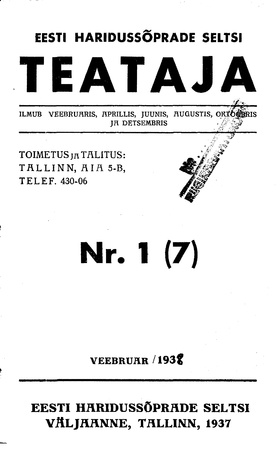 Eesti Haridussõprade Seltsi Teataja ; 1 (7) 1938-02