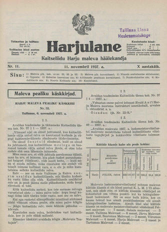 Harjulane : Kaitseliidu Harju Maleva häälekandja ; 11 1937-11-11