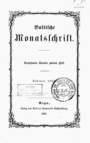 Baltische Monatsschrift ; 2 1866-02