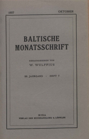 Baltische Monatsschrift ; 7 1927-10