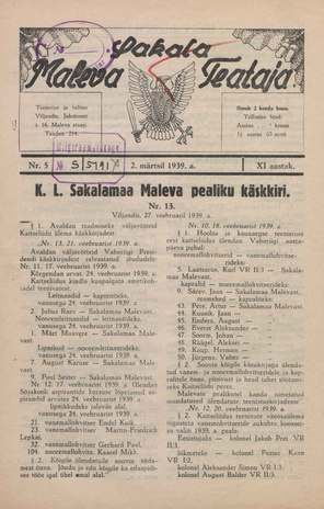 Sakalamaa Maleva Teataja ; 5 1939-03-02