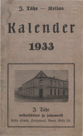J. Tähe & Ko tähtraamat 1933. a.