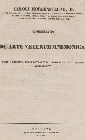 Caroli Morgensternii ... Commentatio de arte veterum mnemonica