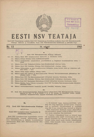 Eesti NSV Teataja ; 12 1945-03-26