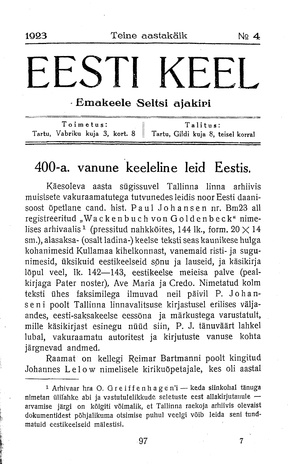 Eesti Keel ; 4 1923