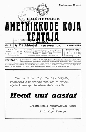 Eraettevõtete Ametnikkude Koja Teataja ; 6 1939-11/12