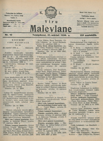 K. L. Viru Malevlane ; 10 1936-03-31