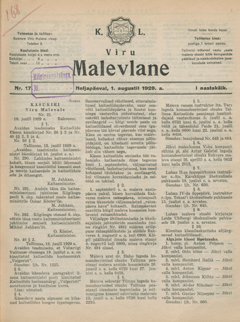 K. L. Viru Malevlane ; 17 1929-08-01