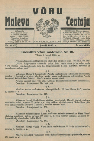 Võru Maleva Teataja ; 10 (50) 1935-06-01