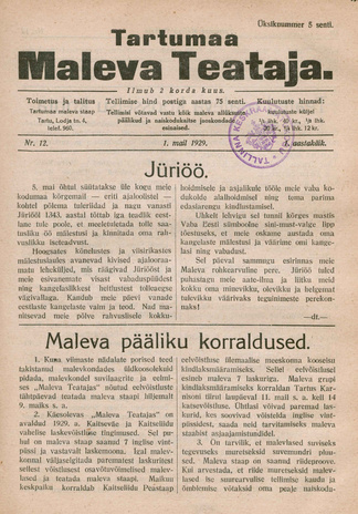 Tartumaa Maleva Teataja ; 12 1929-05-01