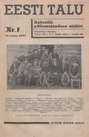 Eesti Talu : rahvalik põllumajanduse ajakiri ; 1 1937-01-15