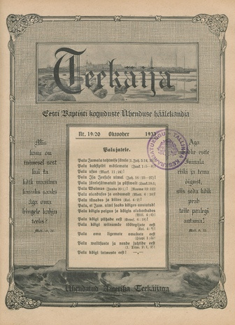 Teekäija : Eesti Baptisti Koguduse Ühenduse häälekandja ; 19-20 1933-10