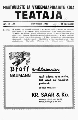 Maatööliste ja Väikemaapidajate Koja Teataja ; 11 (16) 1938-11