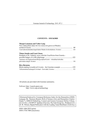 Eesti Arheoloogiaajakiri = Estonian Journal of Archaeology ; 2 2013