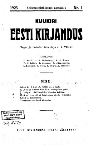 Eesti Kirjandus ; 1 1923