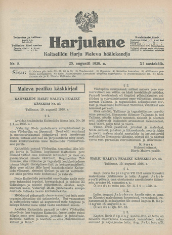 Harjulane : Kaitseliidu Harju Maleva häälekandja ; 8 1938-08-25