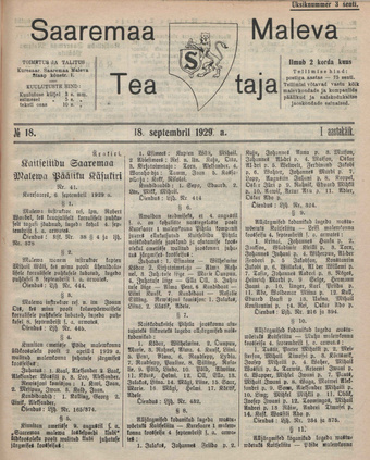 Saaremaa Maleva Teataja ; 18 1929-09-18