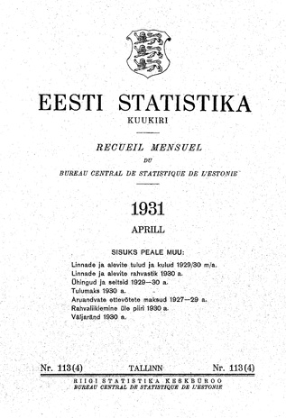 Eesti Statistika : kuukiri ; 113 (4) 1931-04