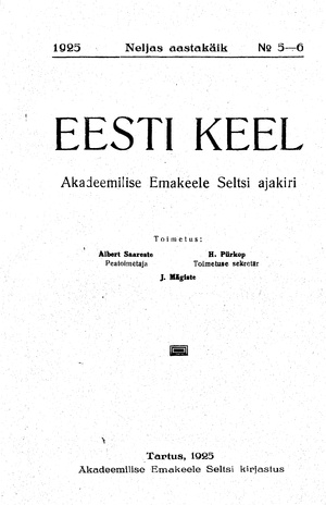 Eesti Keel ; 5-6 1925