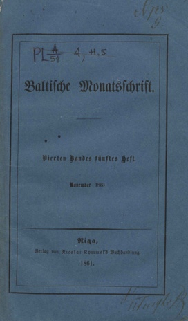 Baltische Monatsschrift ; 5 1861-11