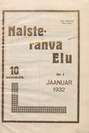 Naisterahva Elu ; 1 1932-01