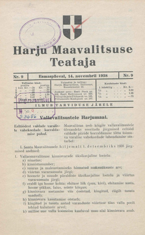 Harju Maavalitsuse Teataja ; 9 1938-11-14