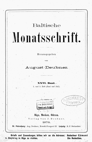 Baltische Monatsschrift ; 1-2 1878-06/07